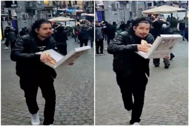 Στη Νάπολι έπεφτε… ξύλο και ο τυπάς έτρεχε με την πίτσα! (vid)